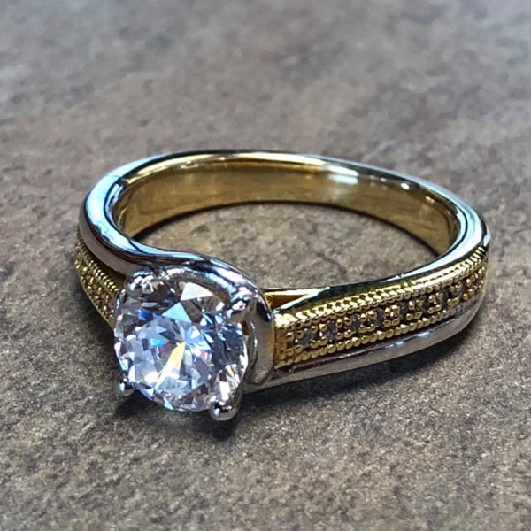14K Two Tone Bypass Diamond Accent Engagement Ring